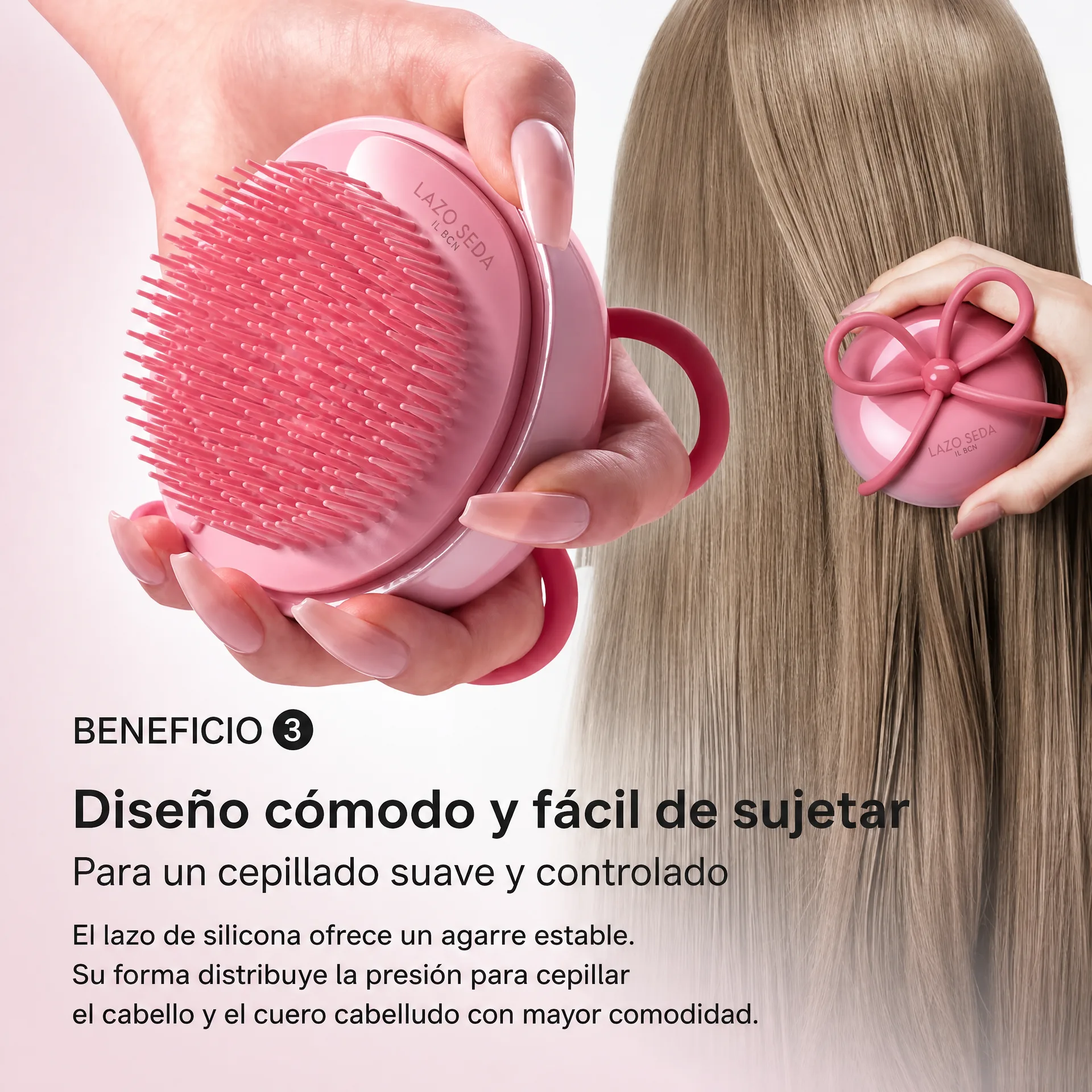 Agarre cómodo y uso de Lazo Seda sobre cabello largo