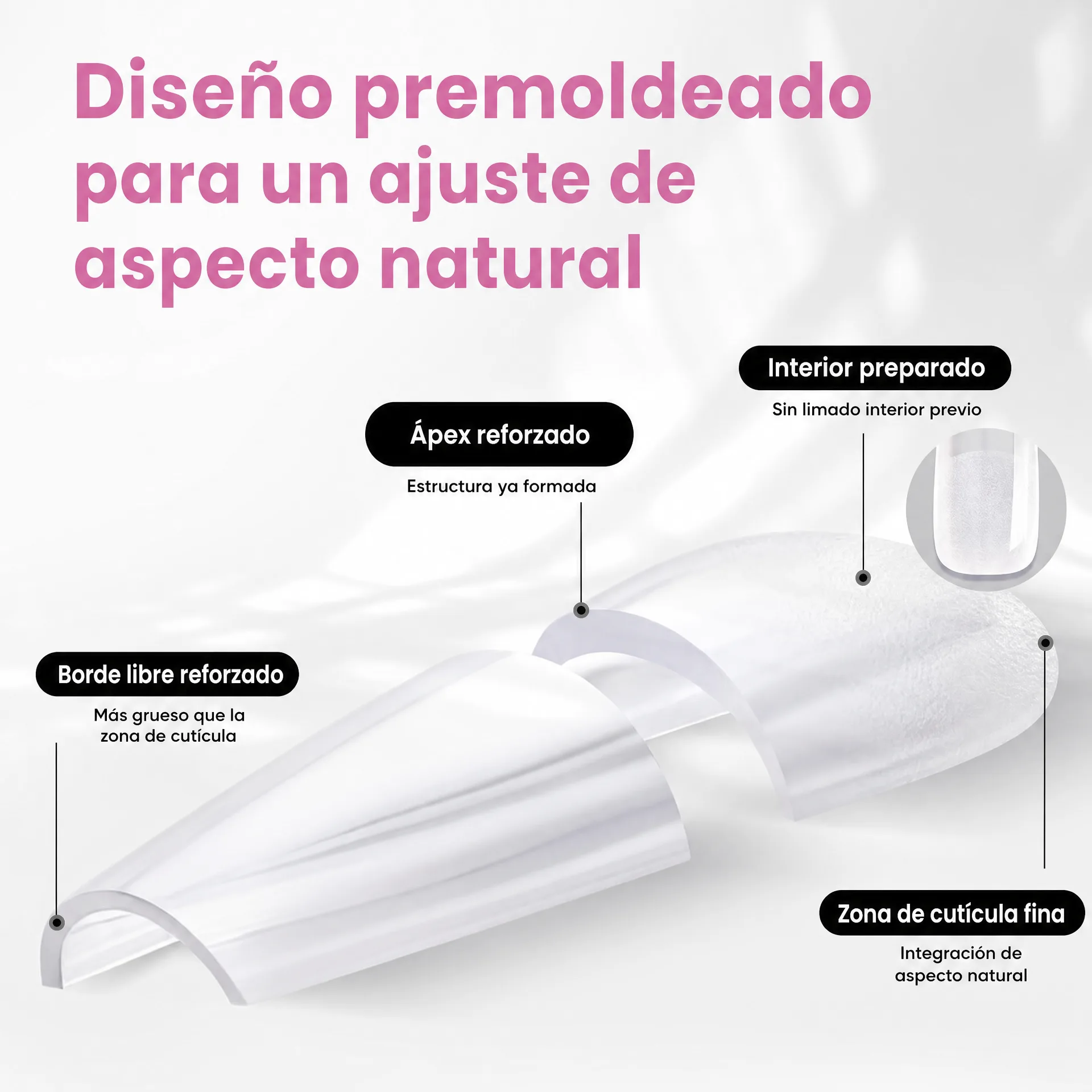 Diseño de Ápex Fácil con borde reforzado y zona de cutícula fina