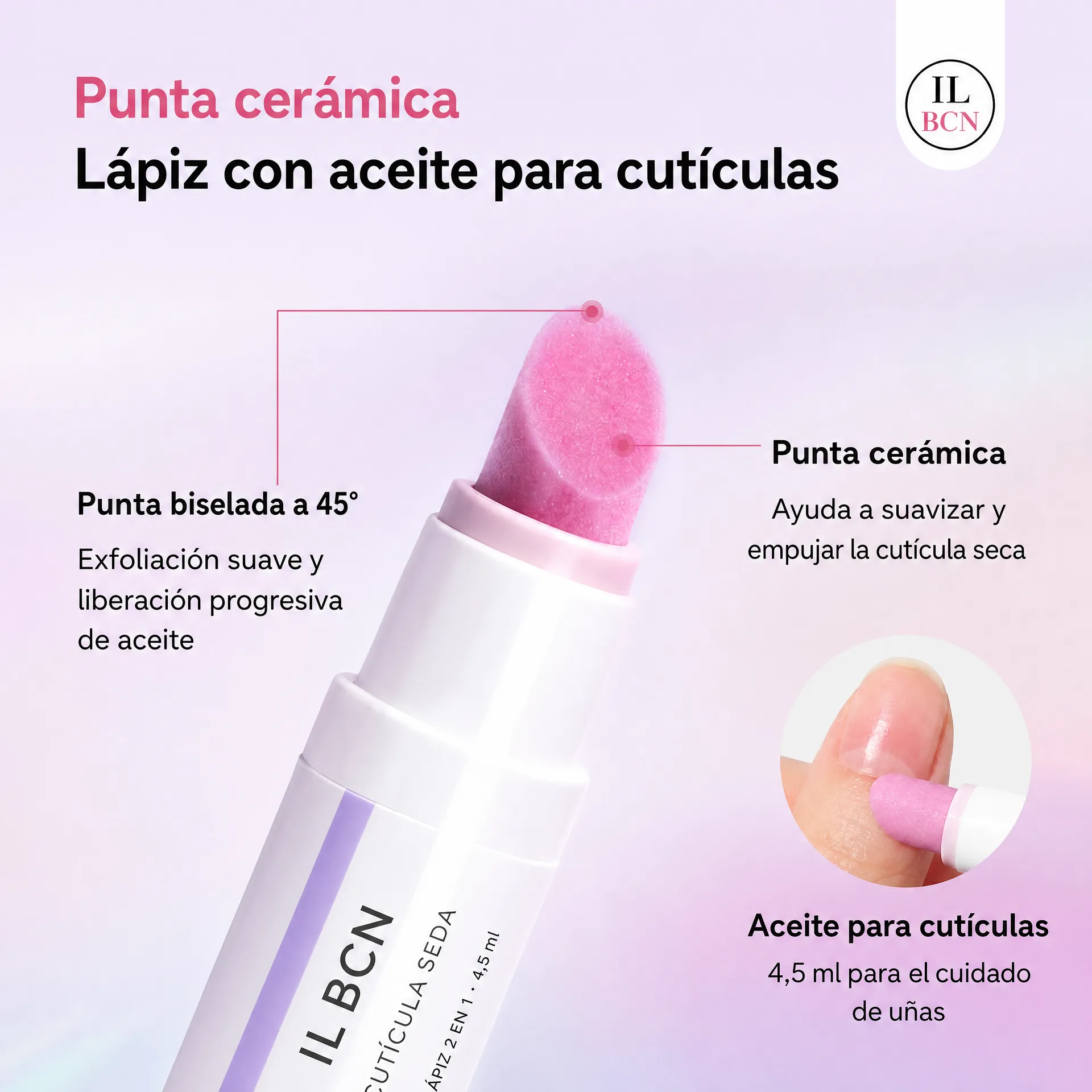 Detalle de la punta cerámica biselada de Cutícula Seda