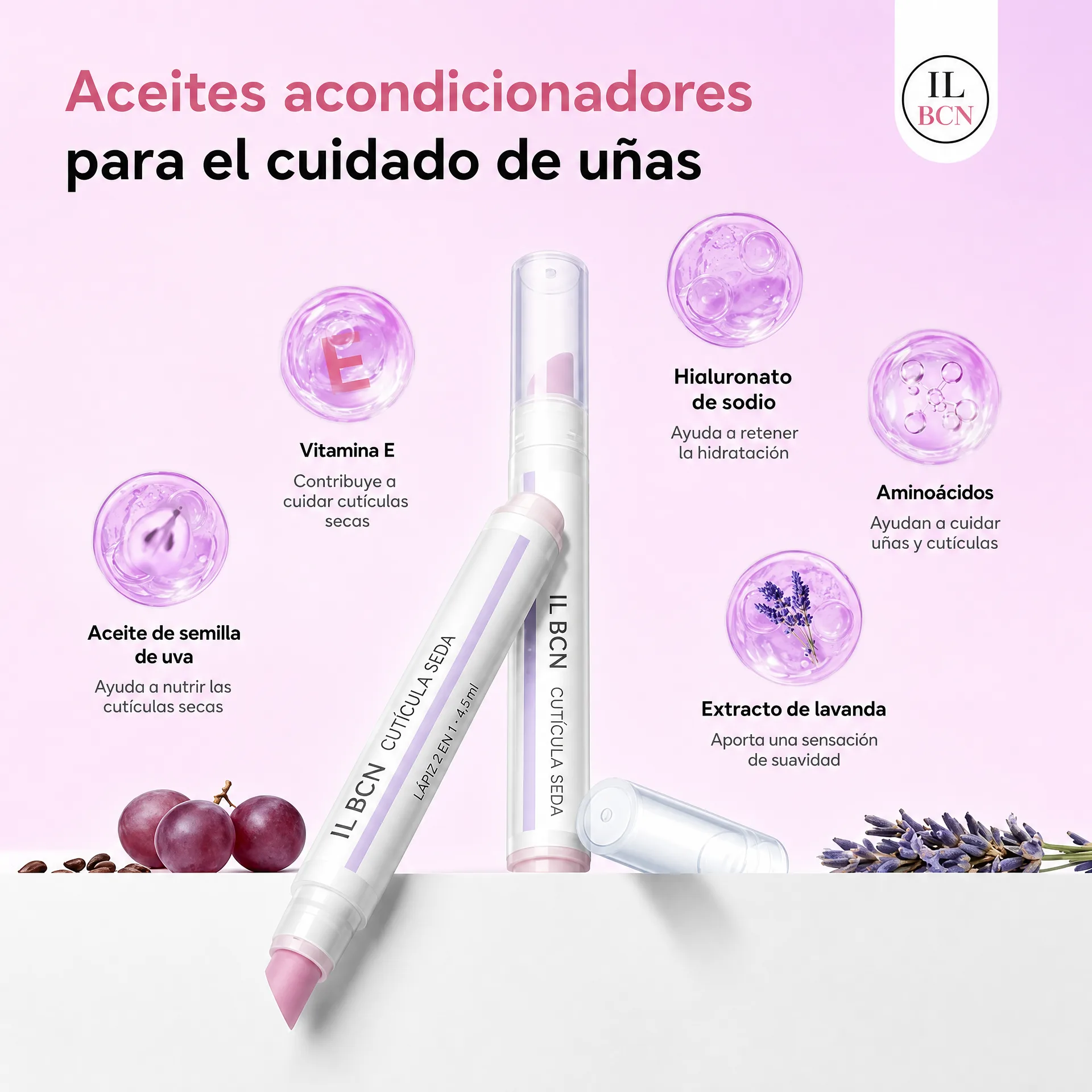 Ingredientes destacados del aceite Cutícula Seda