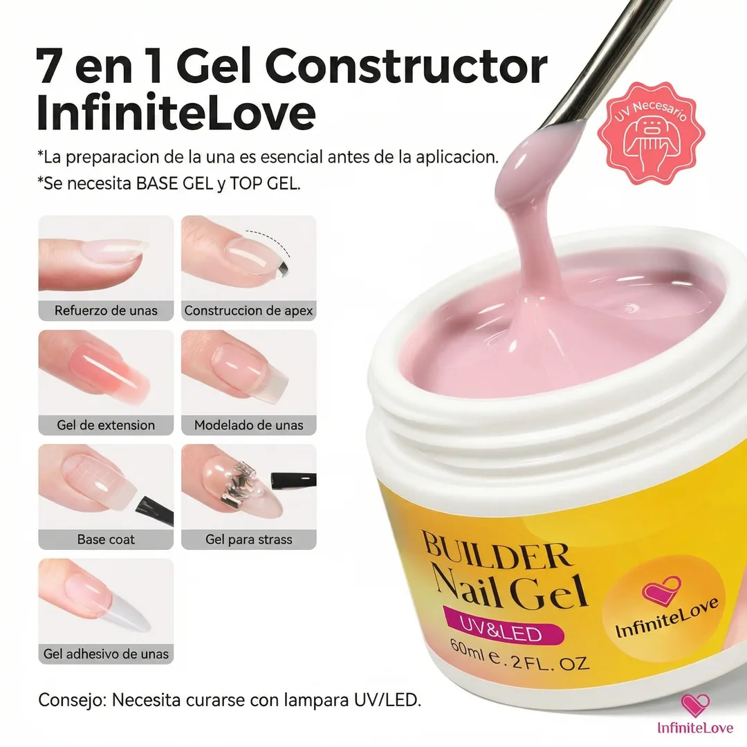 Gel Constructor de Uñas Rosa – Efecto Salón Profesional en Casa