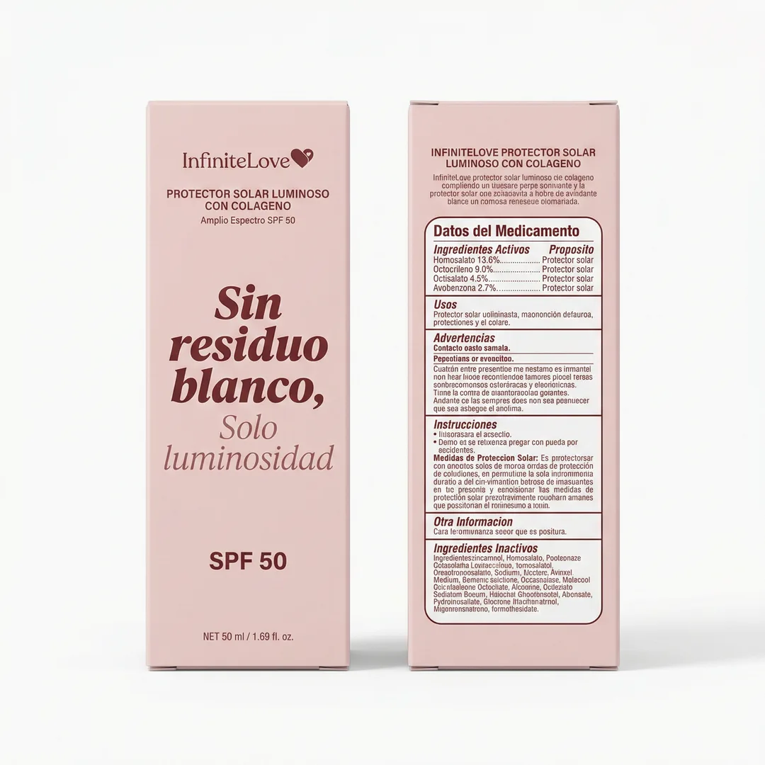 Protector Solar Glow con Colágeno SPF50 – Hidratación y Brillo Natural sin Residuo Blanco