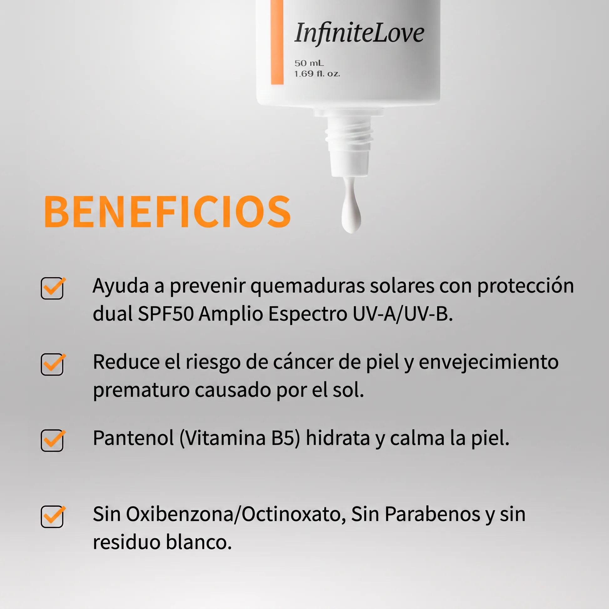 Protector Solar InfiniteLove Beneficios Lista