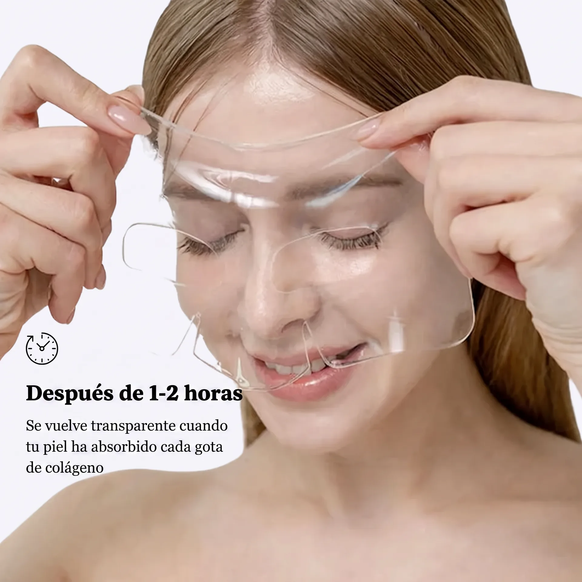 InfiniteGlow, mascarilla facial de hidrogel en dos piezas durante el tiempo de uso