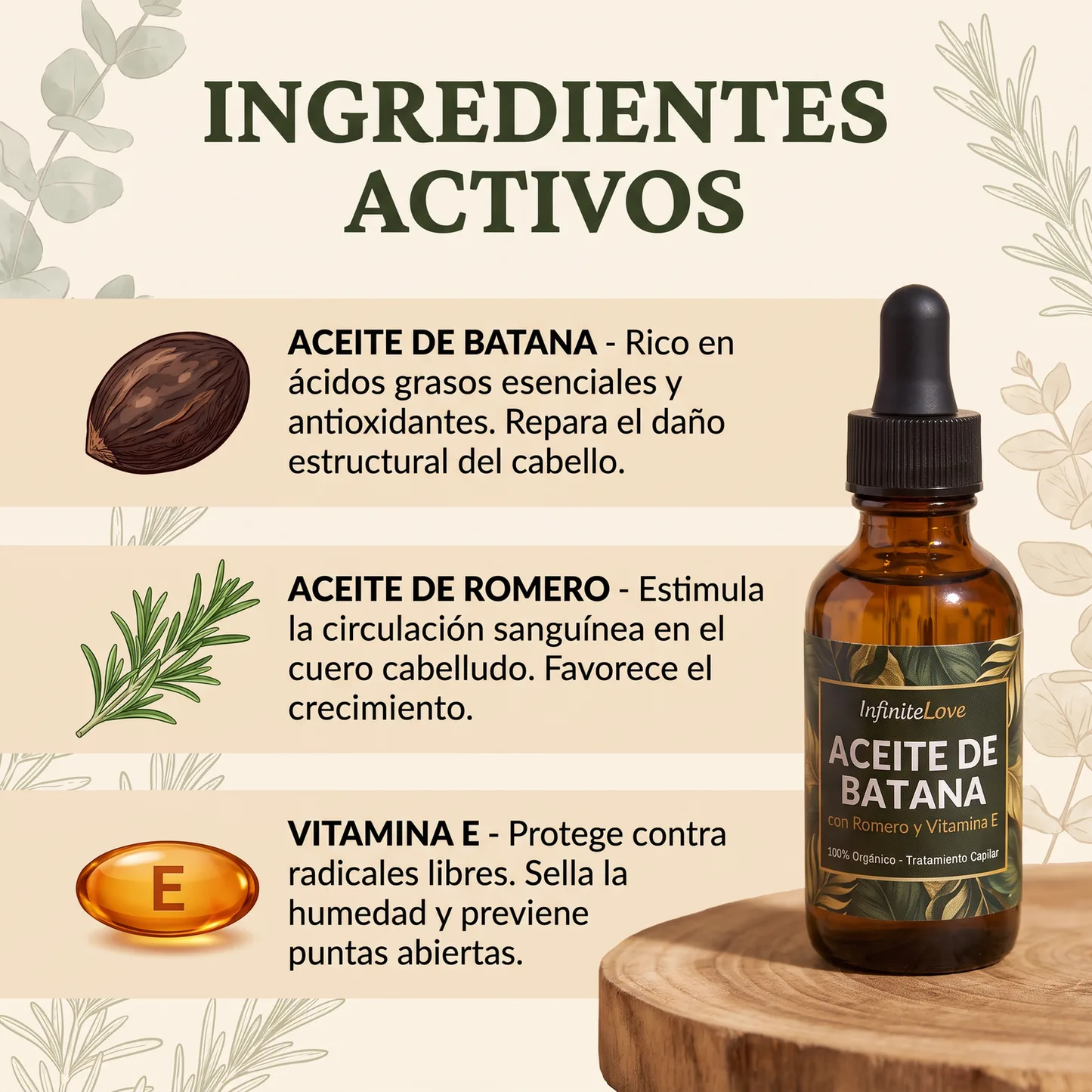 Aceite de Batana Orgánico con Romero y Vitamina E - Tratamiento Capilar 60ml