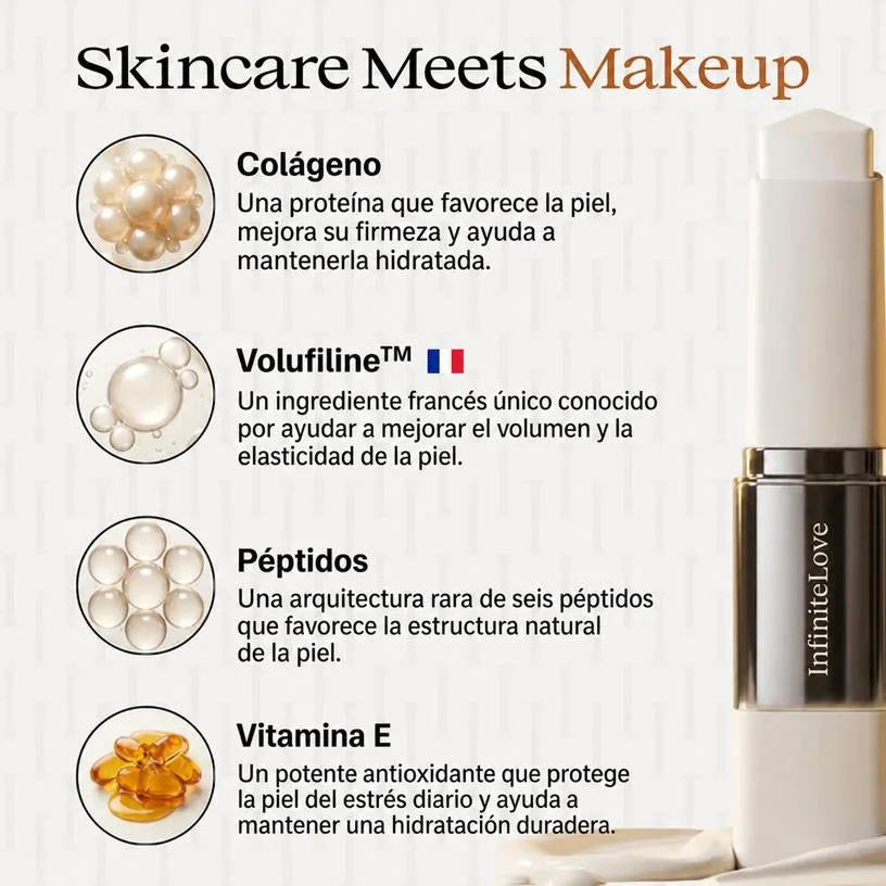 Base de Maquillaje Adaptable Stick con Brocha Colágeno Péptidos Volufiline SPF