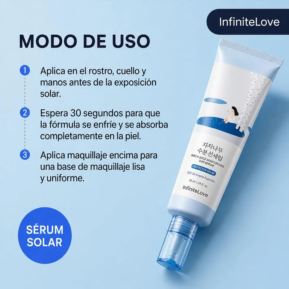 Sérum Solar Hidratante Savia de Abedul SPF50+ PA++++ Sin Residuo Blanco K-Beauty 50ml