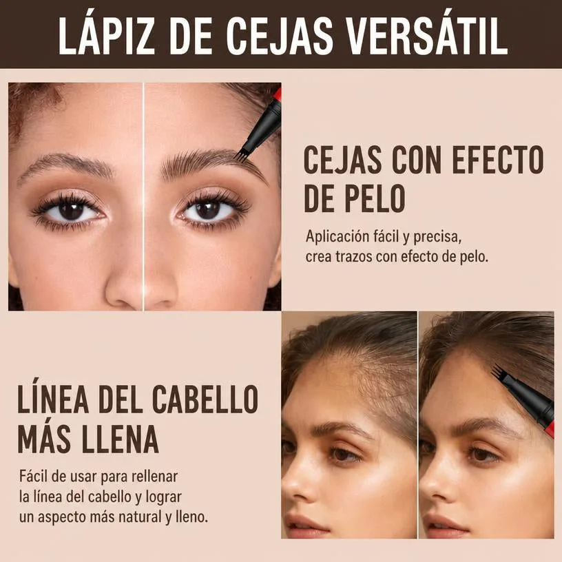 Lápiz de Cejas Micropunta 4 Puntas Resistente al Agua Anti-Manchas 24h Tono Marrón Pack 2 Uds