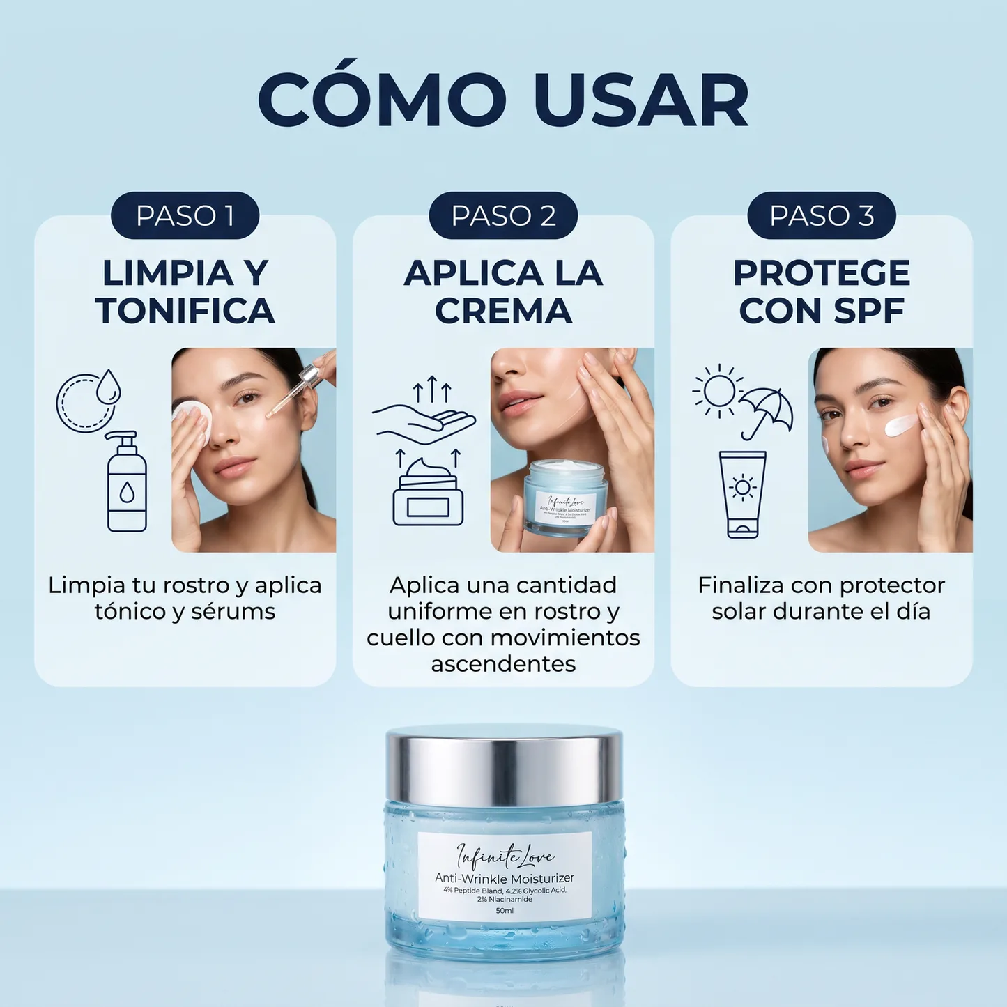 Crema Hidratante Antiarrugas con Péptidos y Ácido Glicólico 50ml