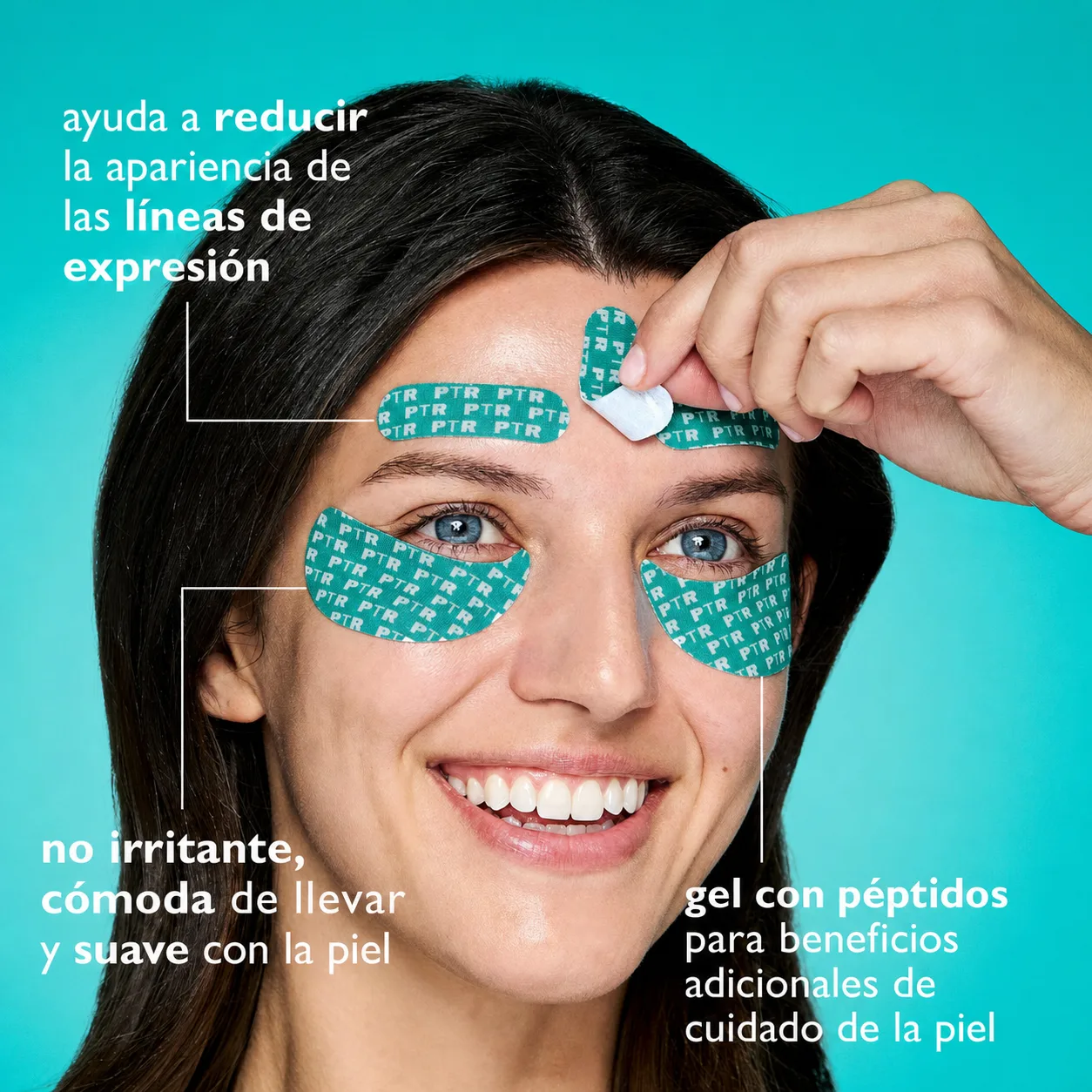 Aplicación localizada de cintas faciales en frente y contorno de ojos