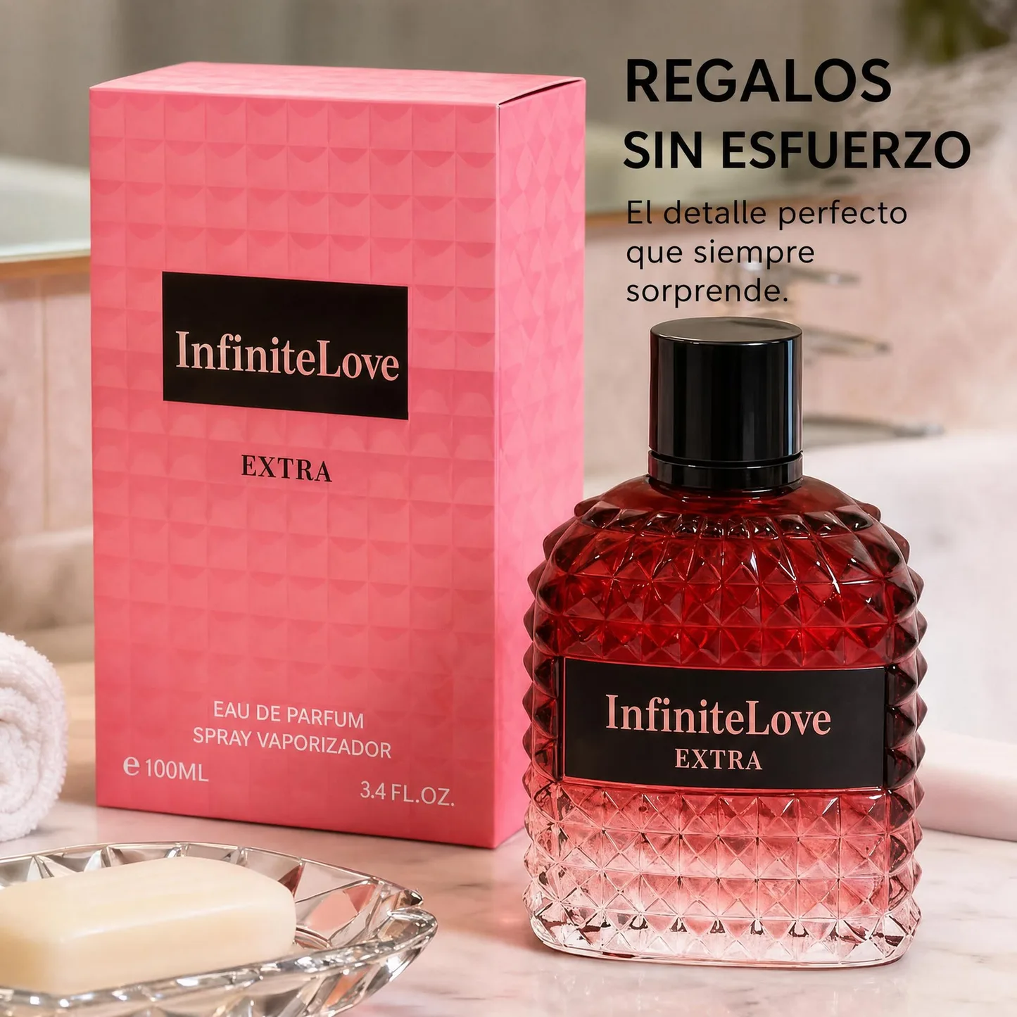InfiniteLove Extra Eau de Parfum Frutal Floral Ambar Vainilla Grosella Ron Rosa Mujer 100ml