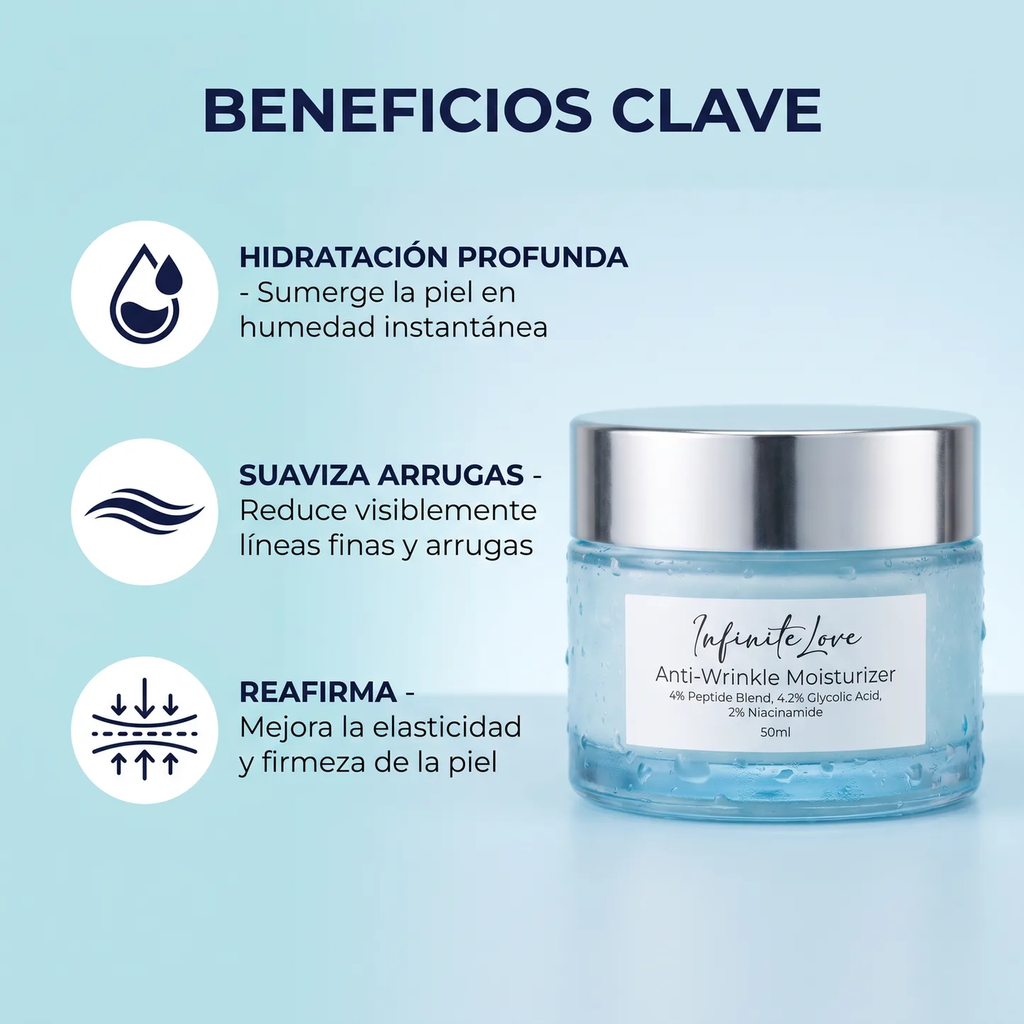Crema Hidratante Antiarrugas con Péptidos y Ácido Glicólico 50ml