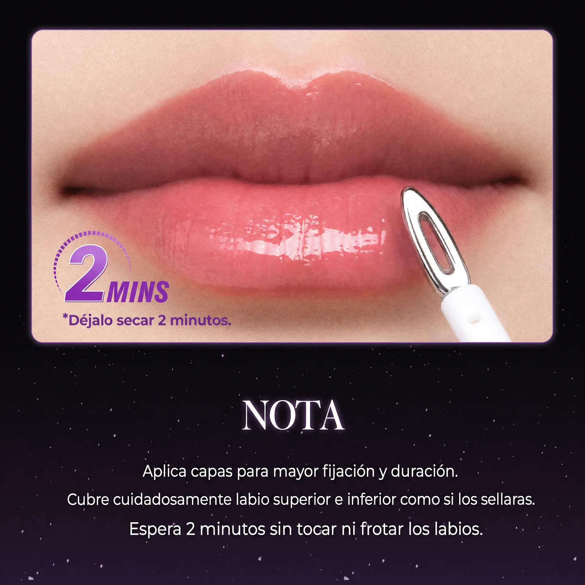 Nota - Dejalo secar 2 minutos Fijador Magico de Labios