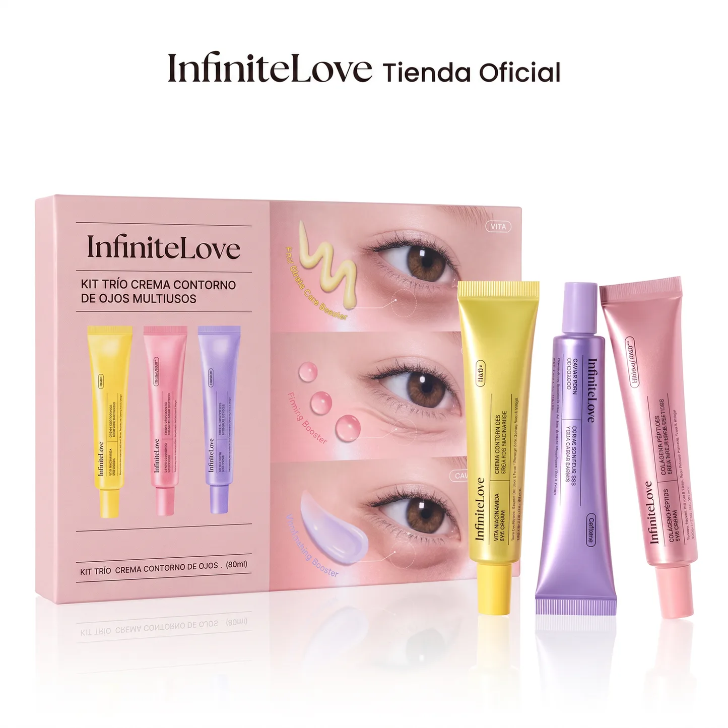 Kit Trio Crema Contorno de Ojos Multiusos Niacinamida Caviar PDRN Colageno Peptidos K-Beauty 3x30ml