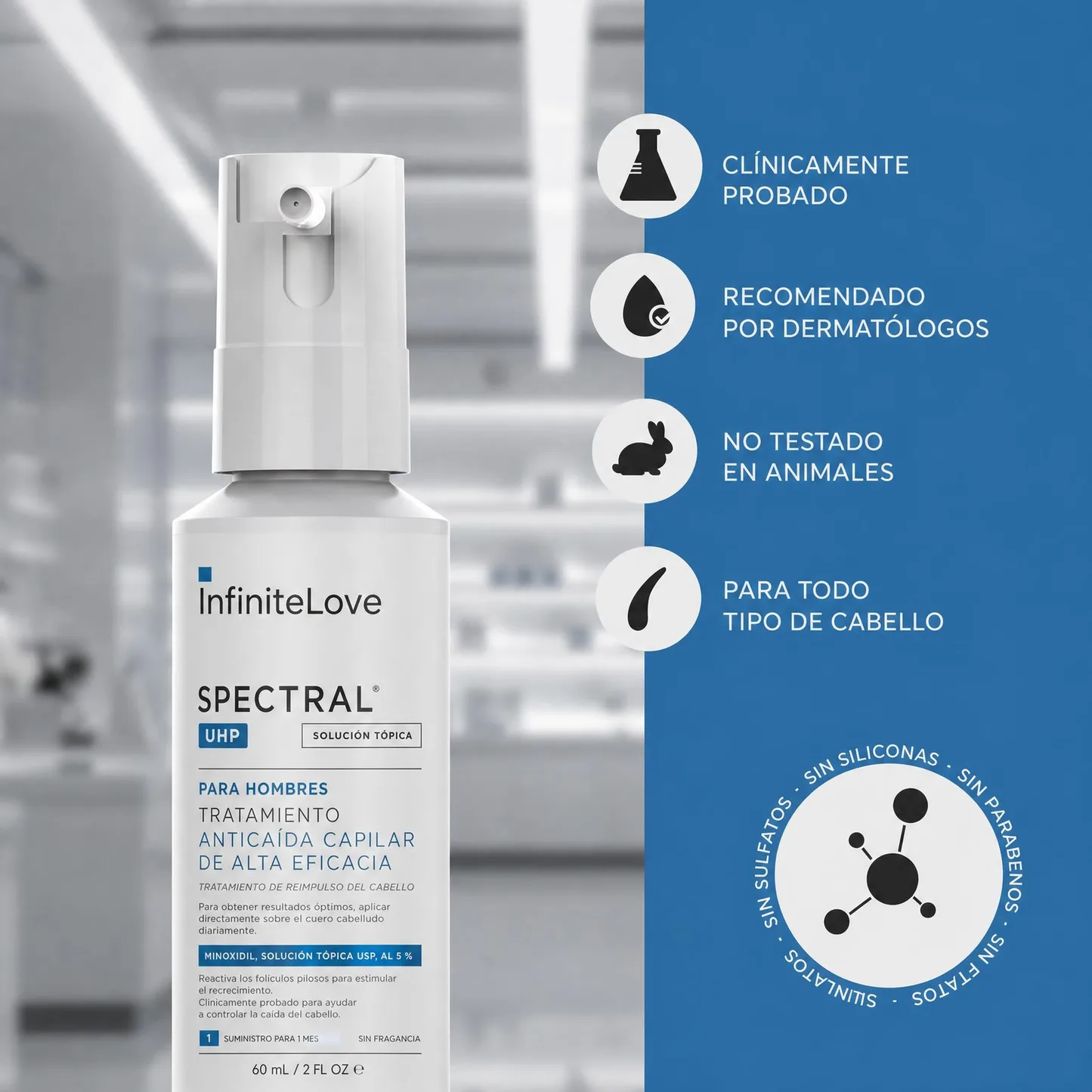 Spectral UHP Tratamiento Fuerza Extra Recrecimiento Capilar Minoxidil 5% Nanosoma Hombre 60ml