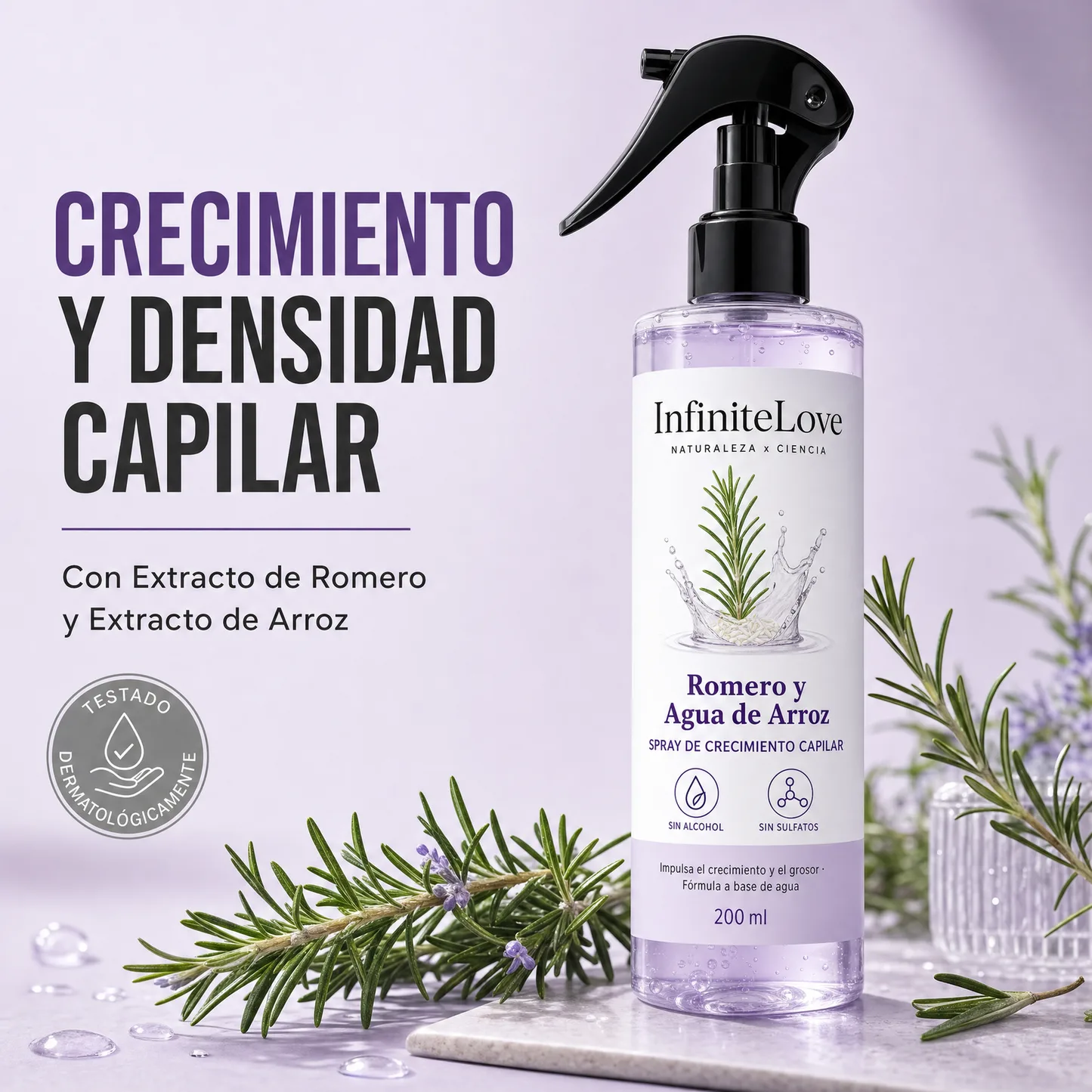 Spray de Crecimiento Capilar · Romero y Agua de Arroz