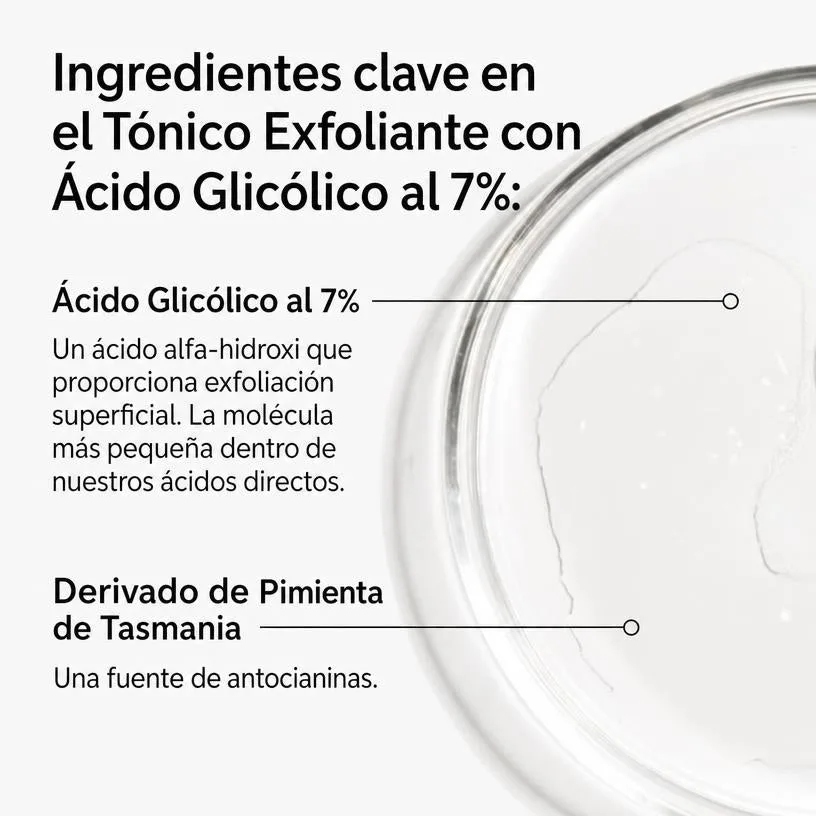 Tónico Exfoliante Ácido Glicólico 7% AHA Luminosidad Textura Vegano 240ml