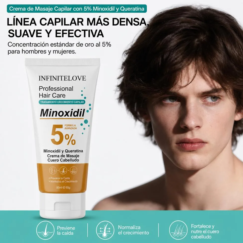 Crema Capilar Minoxidil 5% Queratina Tratamiento Anticaída Masaje Cuero Cabelludo 85ml