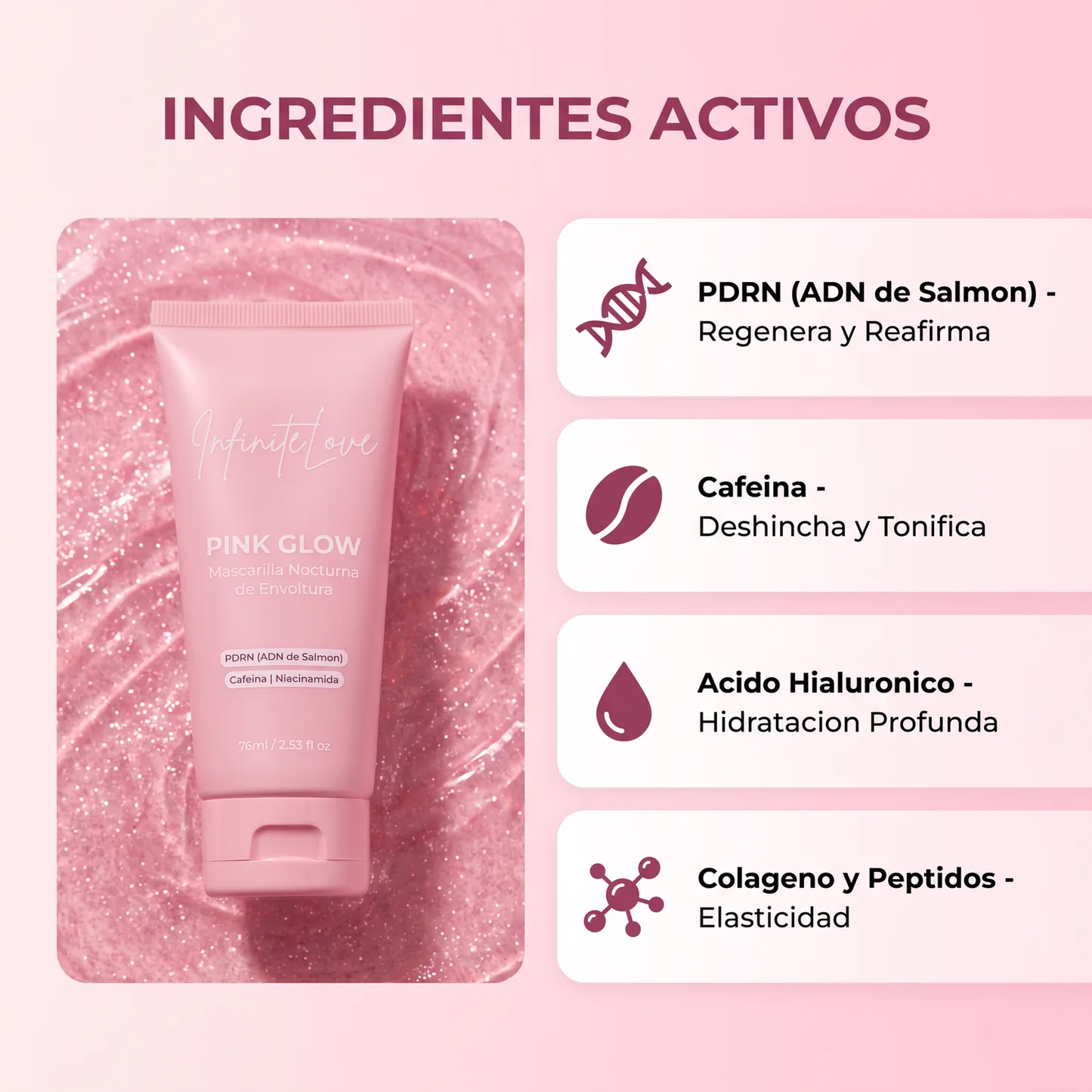 Pink Glow - Mascarilla Nocturna de Envoltura con PDRN y Cafeína 75ml