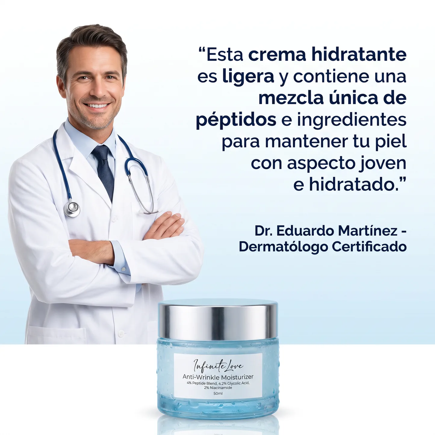 Crema Hidratante Antiarrugas con Péptidos y Ácido Glicólico 50ml