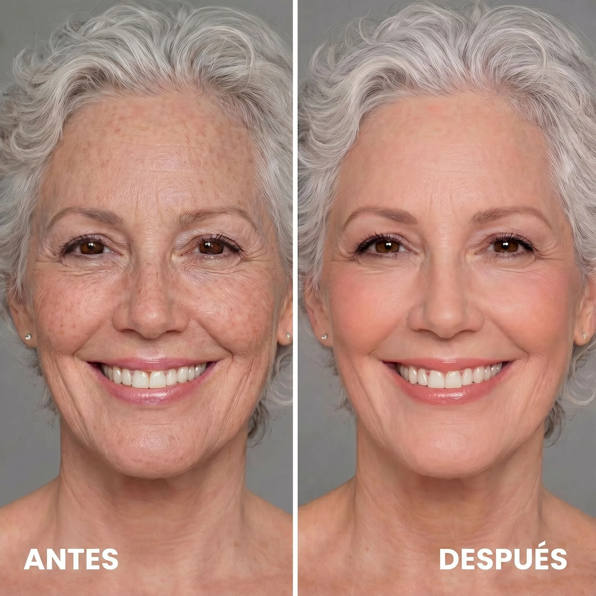 Ejemplo antes y después de la aplicación de InfiniteGlow sobre piel madura