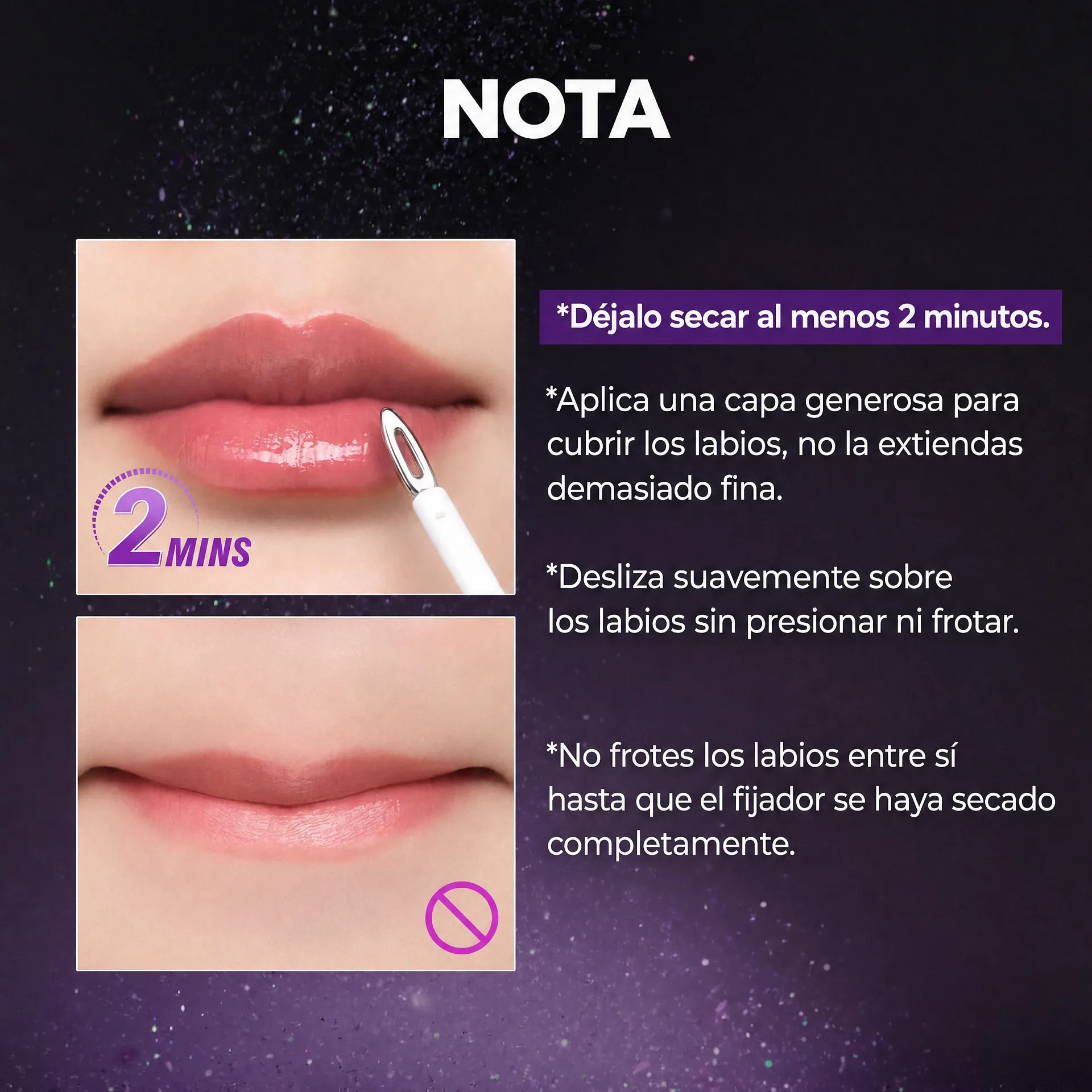 Nota - Instrucciones de uso Fijador Magico de Labios