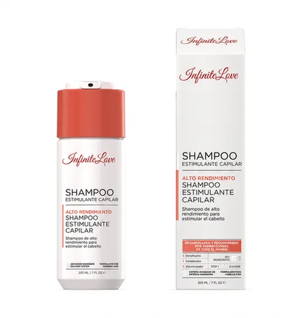 Packshot Botella y Caja InfiniteLove Shampoo Estimulante