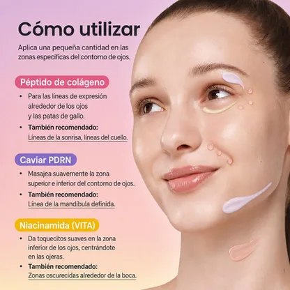 Kit Trio Crema Contorno de Ojos Multiusos Niacinamida Caviar PDRN Colageno Peptidos K-Beauty 3x30ml