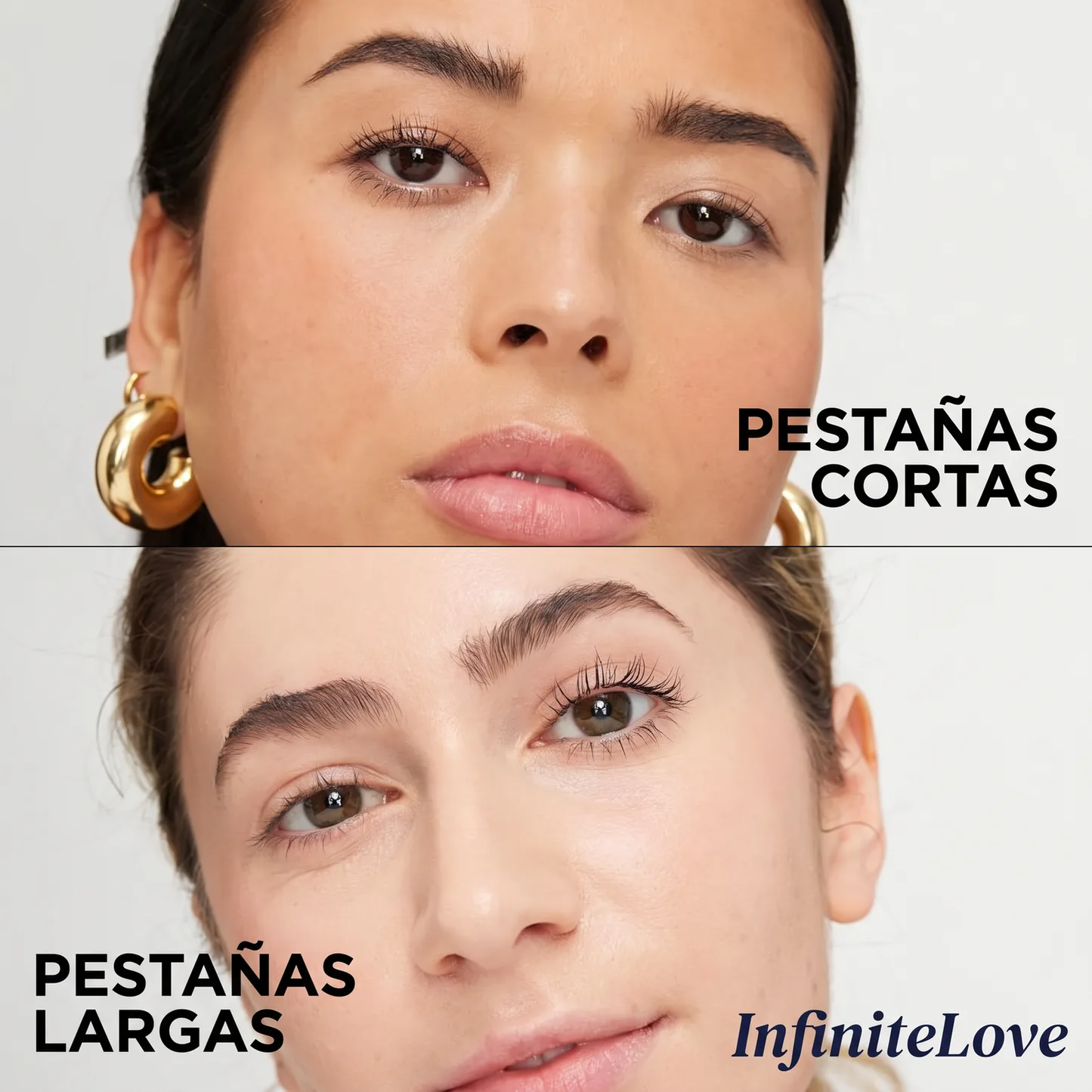 Comparación visual de pestañas con distintos acabados de maquillaje