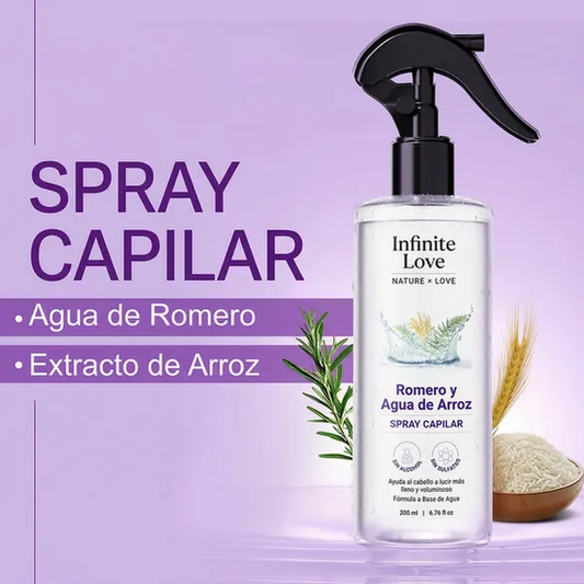 Spray Capilar Estimulador de Crecimiento con Romero y Agua de Arroz (100% Natural) para Frenar la Caída