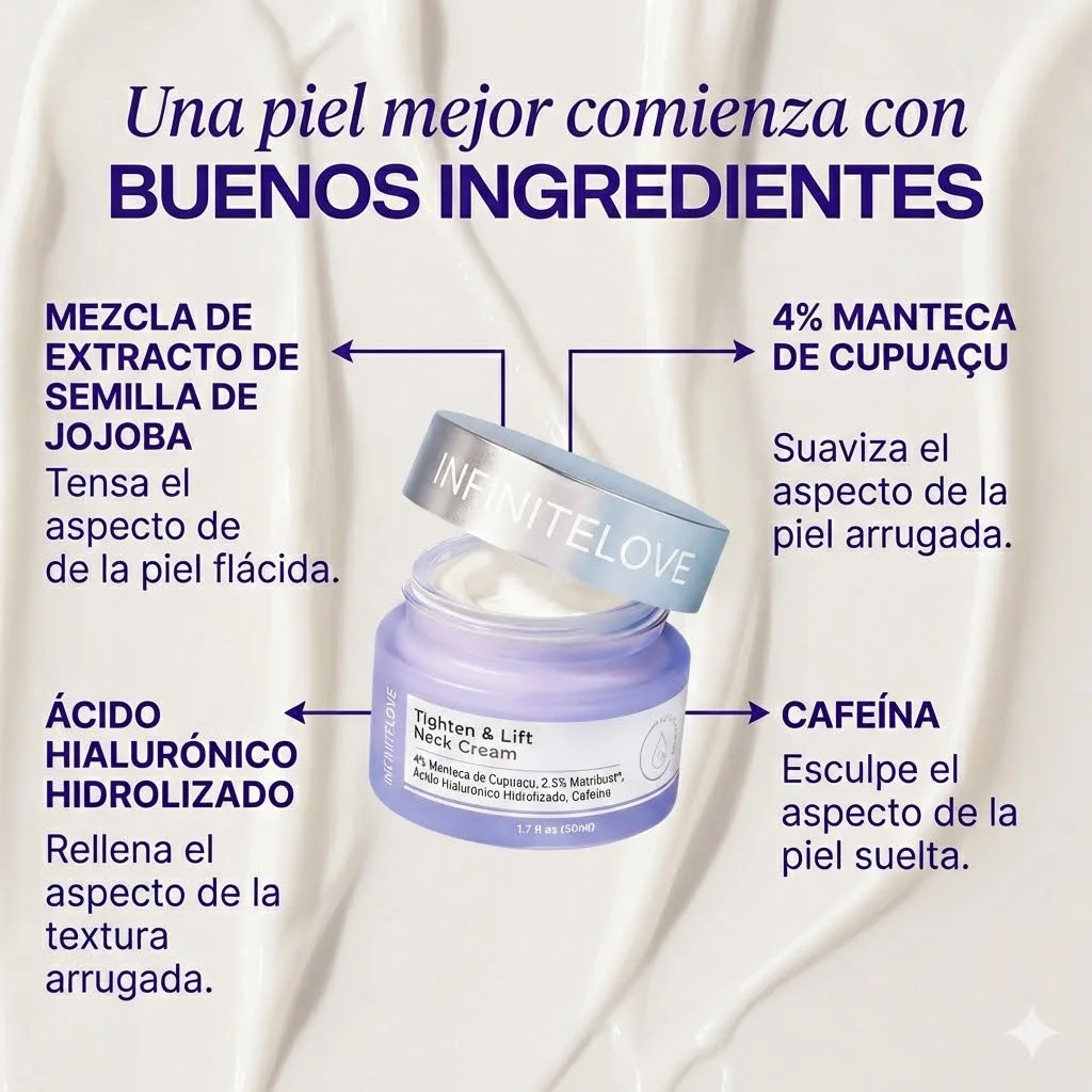 Crema Reafirmante de Cuello y Escote con 2.5% Matribust®, Cafeína y Cupuaçu para Flacidez, Papada y 'Tech Neck'