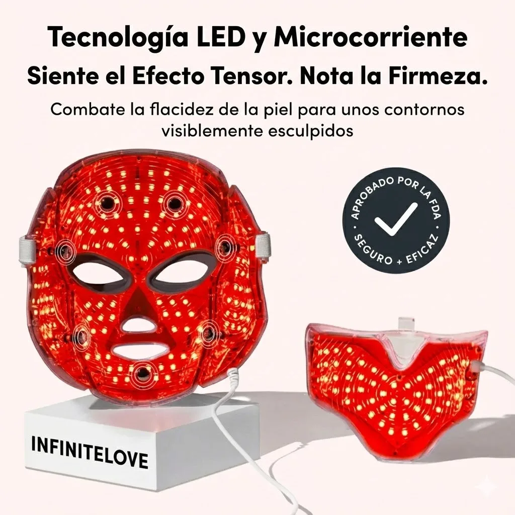 Máscara Facial Anti-Edad de 7 Colores LED y Microcorriente (EMS) para Lifting de Papada y Reafirmar Mejillas
