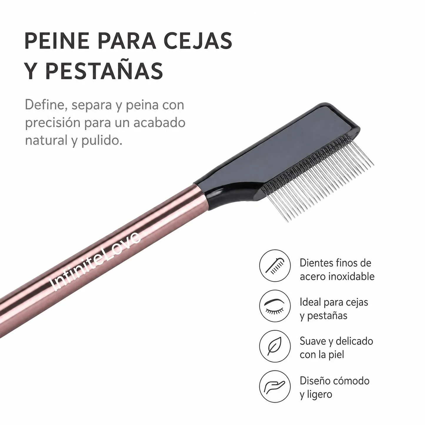 Set de Retoque para Cejas y Pestañas Pinzas de Precisión Acero Inoxidable Peine Doble Separador Oro Rosa
